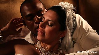 Romantic interracial sex between cute bride Kira Queen and her hubby