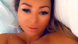 Busty curly brunette with big boobs fucks on couch