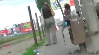 Black thong covers her nub up skirt