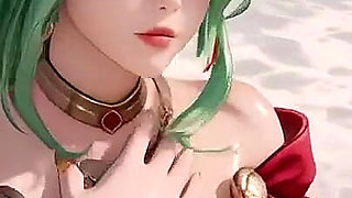Green-haired Warrior's White Fantasy! Kneeling Glances, Finger to Lips, From Serene Stares to Breathless Teasing.