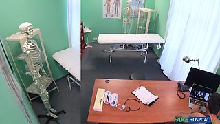 Faux medical center - nurse in sumptuous red lingerie fucking a patient