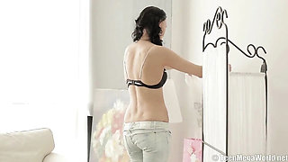 Sweet 19-Year-Old Angel Takes a Hard Load on Her Little Titties