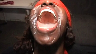 A Black Gangbang Pig Gets Blindfolded Squirted