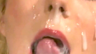 Blonde Bukkake Slut Gets Face Drenched in Cum