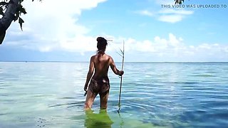 Skinny Russian MILF Natella Dance Poses Naked by the River Before Harpoon Fishing