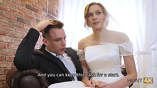 HUNT4K. Cute teen bride gets fucked for cash in front of her groom