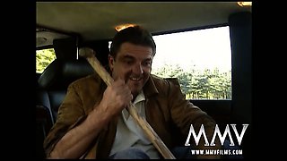 Horny blonde eaten by her boss in the limousine