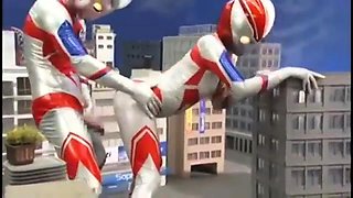 Asian friends in funny costumes engage in doggystyle fucking