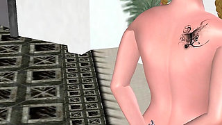 Office Bondage Beads: 3D Cartoon Girl Handcuffed & Double‑stuffed with Toys