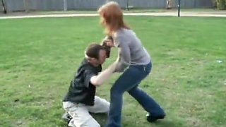 Girlfriend wrestling headscissors