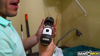 Peter Green is spying on big ass Latina Rose Monroe masturbating in the bathroom