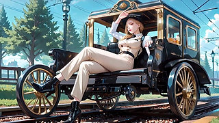 Lazy Vibes in a Vintage Carriage and Luxury Bedroom, Teasing Under the Black Hat, Fingers Touching Lips