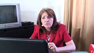 Office 3some with 80 years old granny in stockings