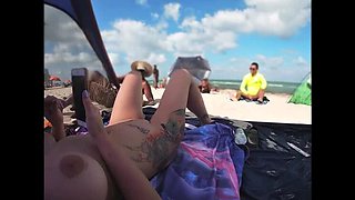 Nude Beach Voyeur: Blonde Wife Kandii Kiss Watches Men Jerk Off in Public POV