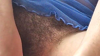 Pierced Hairy Slut Got Fucked by Dildo with Closed Locked Pussy