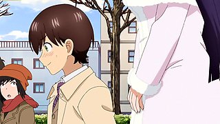 Tiny guy overwhelmed by tall athletic anime giantess babes