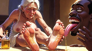 Old Granny Foot Worship - Man Licking Oiled Wrinkled Soles