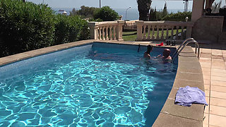 Insatiable MILF Rides Her Lover in the Pool