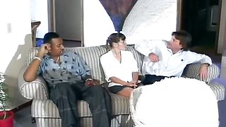 Sexy babysitter gets two guys at once