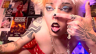 Goth Nostril Flaring, Rubbing Dildo, Drooling in Lipstick