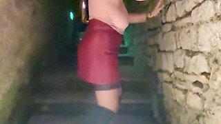 Outdoor Light Shows for the Slut in Thigh-high Boots Gagged with a Butt Plug