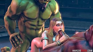 Naughty and beautiful teen blonde takes orc dick in her tight pussy