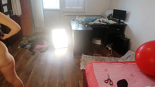 Amateur Woman Has Fun Trying on Clothes and Cutting Them