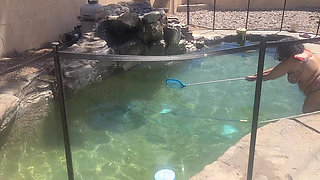 BBW Cleaning Her Pool