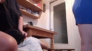 Lesbian Housekeeper Licks Pussy Under Table While Washing Dishes - Risky Kitchen Sex With My Girlfriend