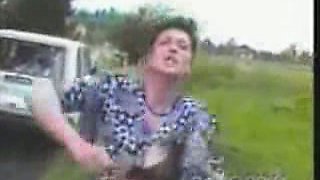 Drunk Russian mommy having a bad day exposing her tits