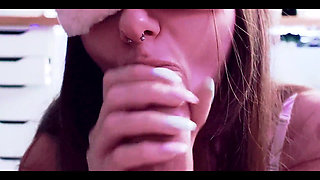 Cute Girl Whipped Cream Blowjob Close up