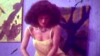 Retro Curly Brunette Classic with Vintage Bedroom Passion