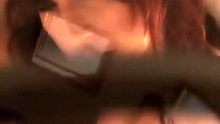 Redhead latex MILF fucked in the kitchen from his big cock