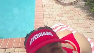 Snowbunny lifeguard enjoys outdoor BBC passion by the pool
