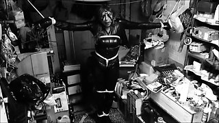 Sexy slender amateur babe in latex get tied up and gagged