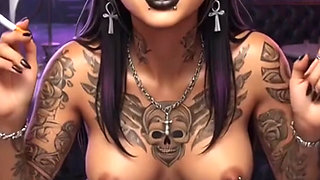 100 percent AI Generated Skinny Goth Smoker Girl POV JOI - Perky Tits Tattoos Piercings Smoking Dirty Talk Strip Tease