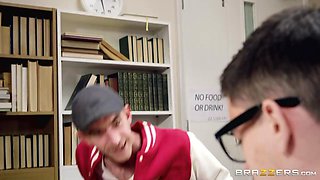 Nerd guy in glasses Jordi fucks slutty cheerleader babes Rhiannon Ryder