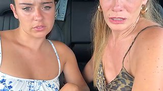 Two Busty Babes Kissing in Car Then Intense Pussy Masturbation