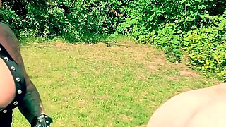 Outdoor Whipping with Pretty Blond MILF Domina