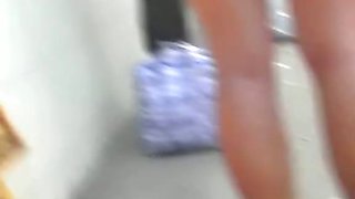 Mini skirt upskirt of brunette babe