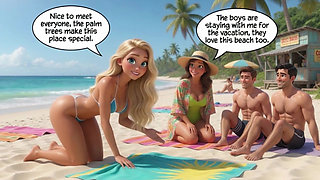 Married Blonde's Beach Tease Becomes Wild House Game with Husband and Young Men (AI generated)