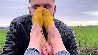 Foot fetish outdoor action