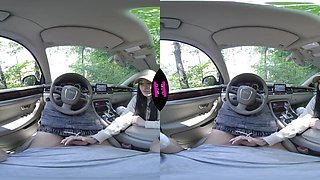 Chleo Heart delivers car VR in sensual public handjob