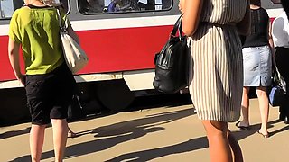 Ravishing amateur girl with a perfect ass upskirt outside