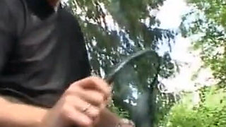 Humiliating stretching whipping in forest